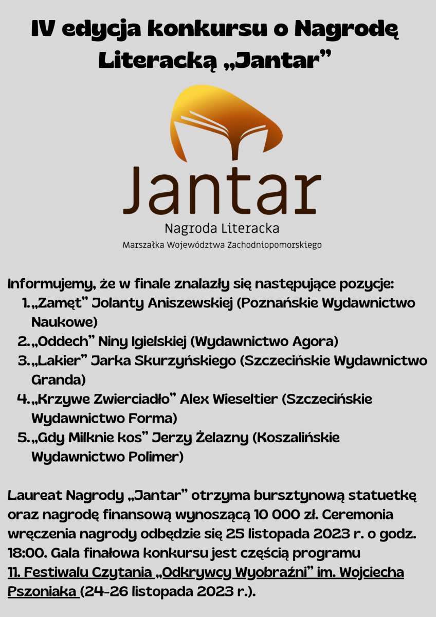 IV edycja konkursu o Nagrodę  Literacką „Jantar” 